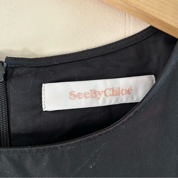 See by Chloe Scalloped Cotton Poplin Dress in Black sz 42 - Picture 3 of 5